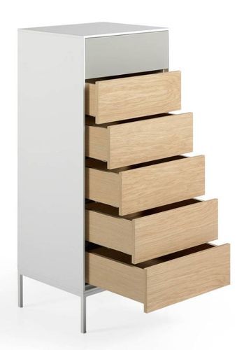 Chiffonnier 5 tiroirs bois plaqué chêne et métal blanc Sandry - Photo n°3; ?>