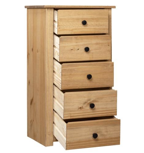 Chiffonnier 5 tiroirs en bois de pin massif Autika 46 cm – Élégance rustique et praticité - Photo n°2; ?>