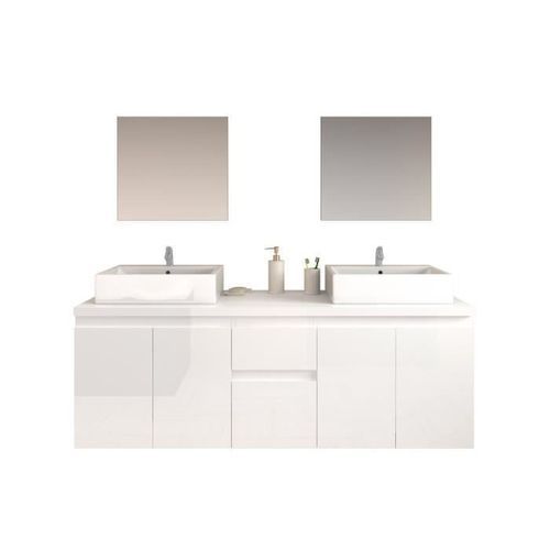 CINA Ensemble salle de bain double vasque L 150 cm - Blanc laqué brillant - Photo n°3; ?>