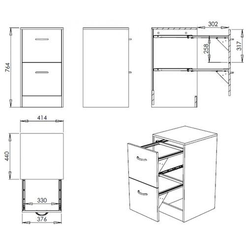 Classeur 2 tiroirs dossiers suspendus gris Office H77 cm - Photo n°3; ?>