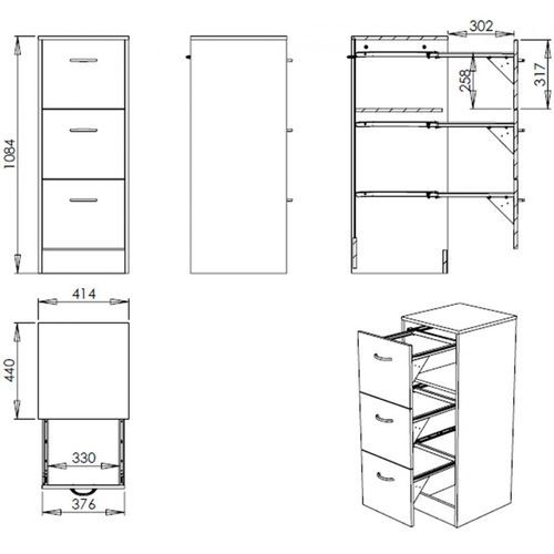 Classeur 3 tiroirs dossiers suspendus blanc Office H109 cm - Photo n°3; ?>