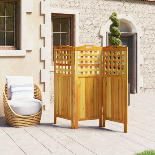 Cloison de séparation 3 panneaux 121,5x2x115 cm Bois d'acacia - Photo n°3; ?>