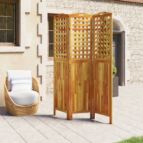 Cloison de séparation 3 panneaux 121,5x2x180 cm Bois d'acacia - Photo n°3; ?>