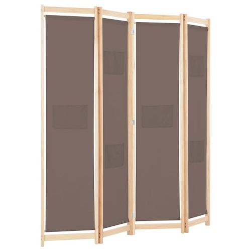 Cloison de séparation 4 panneaux Marron 160x170x4 cm Tissu - Photo n°3; ?>