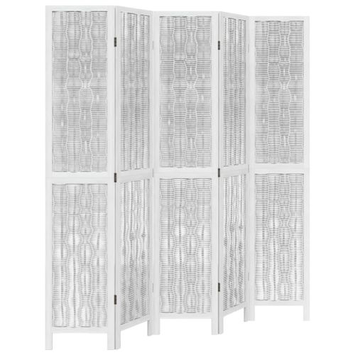 Cloison de séparation 5 panneaux blanc bois de paulownia massif - Photo n°2; ?>