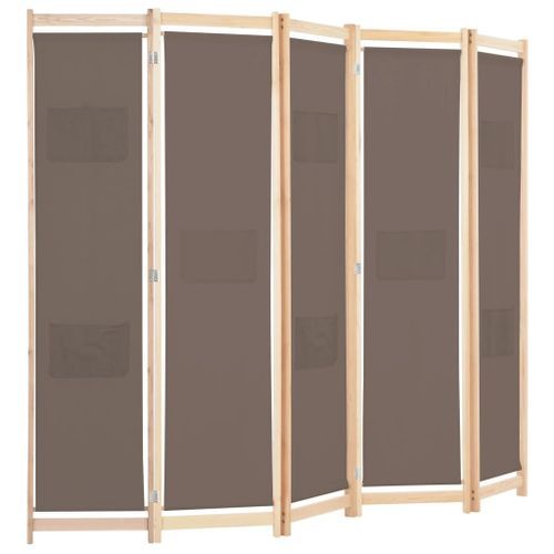 Cloison de séparation 5 panneaux Marron 200 x 170 x 4 cm Tissu - Photo n°3; ?>