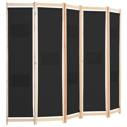 Cloison de séparation 5 panneaux Noir 200 x 170 x 4 cm Tissu - Photo n°3; ?>