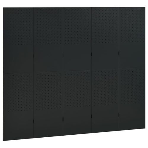 Cloison de séparation 5 panneaux Noir 200x180 cm Acier - Photo n°3; ?>