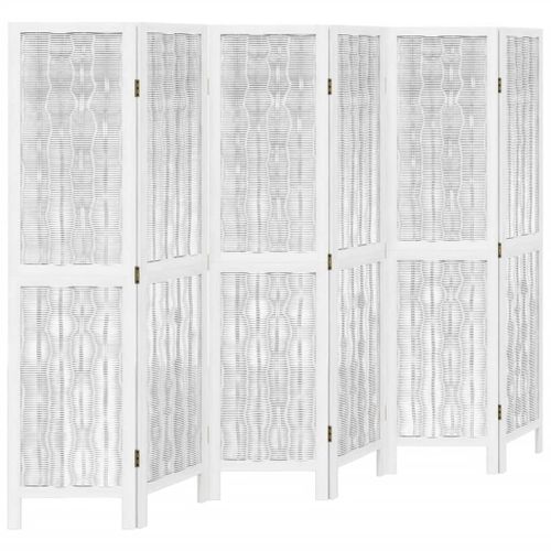 Cloison de séparation 6 panneaux blanc bois de paulownia massif - Photo n°2; ?>