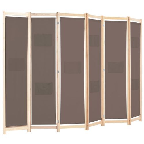 Cloison de séparation 6 panneaux Marron 240 x 170 x 4 cm Tissu - Photo n°3; ?>