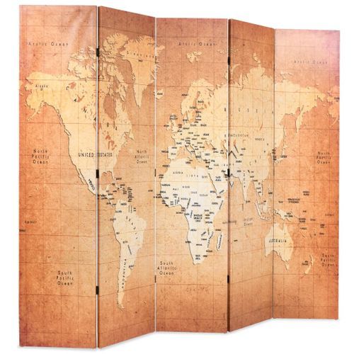 Cloison de séparation pliable 200 x 170 cm Carte du monde Jaune - Photo n°3; ?>