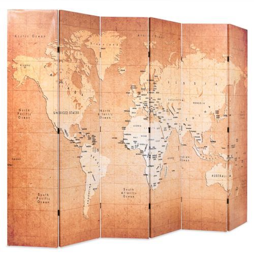 Cloison de séparation pliable 228 x 170 cm Carte du monde Jaune - Photo n°3; ?>