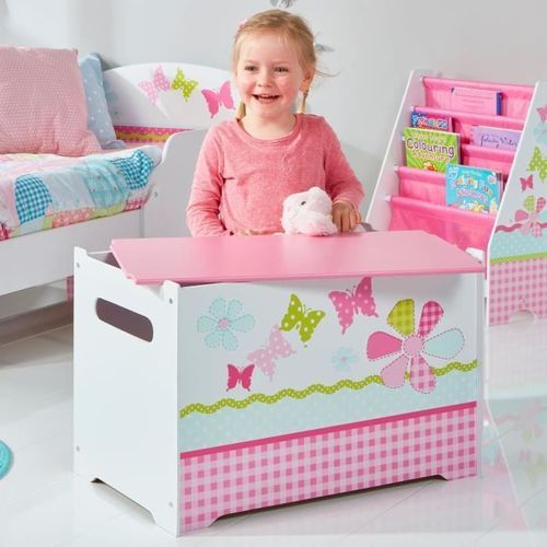 Coffre a Jouets Enfant en bois avec couvercle HelloHome Rose et Blanc - Photo n°2; ?>