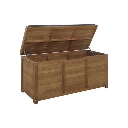 Coffre de jardin 190L - en bois naturel Eucalyptus FSC - 125 x 60 x 51 cm - - avec coussin gris anthracite - Photo n°2; ?>