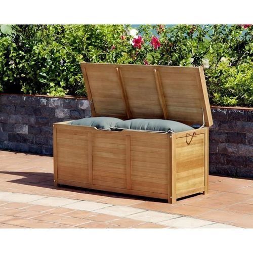 Coffre de jardin 190L - en bois naturel Eucalyptus FSC - 125 x 60 x 51 cm - - avec coussin gris anthracite - Photo n°3; ?>