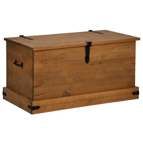 Coffre de rangement HALDEN 91x48x47 cm bois massif pin - Photo n°2; ?>