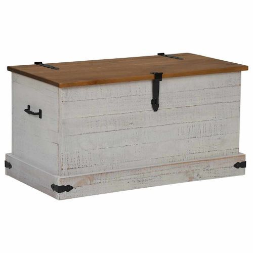 Coffre de rangement HALDEN blanc 91x48x47 cm bois massif pin - Photo n°2; ?>