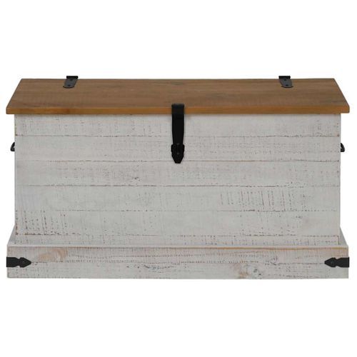 Coffre de rangement HALDEN blanc 91x48x47 cm bois massif pin - Photo n°3; ?>