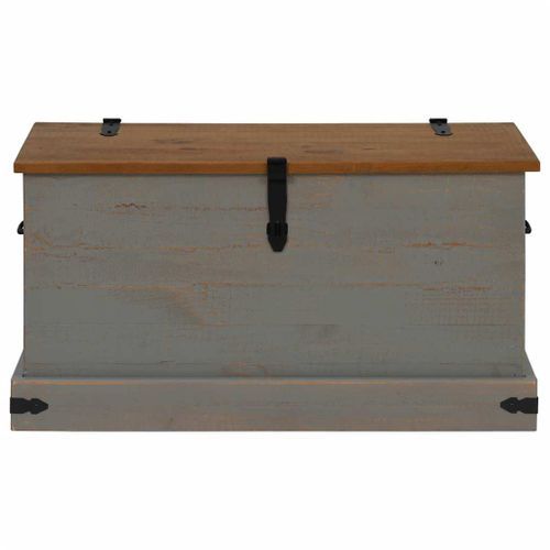 Coffre de rangement HALDEN gris 91x48x47 cm bois massif pin - Photo n°3; ?>