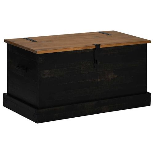 Coffre de rangement HALDEN noir 91x48x47 cm bois massif pin - Photo n°2; ?>