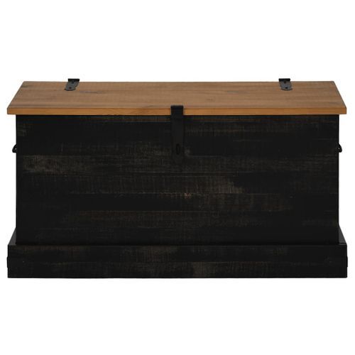 Coffre de rangement HALDEN noir 91x48x47 cm bois massif pin - Photo n°3; ?>