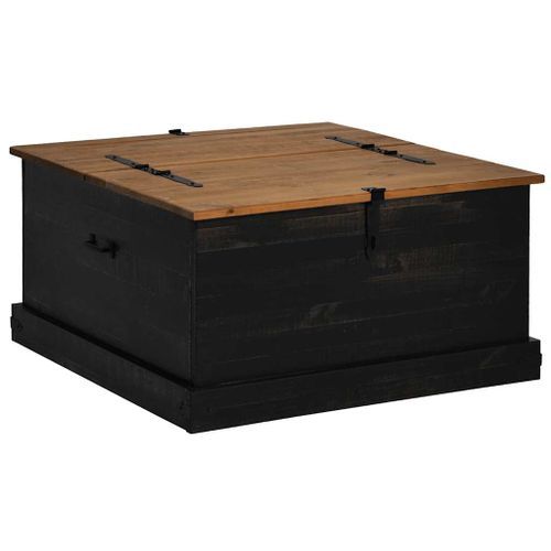 Coffre de rangement HALDEN noir 91x91x47 cm bois massif pin - Photo n°2; ?>