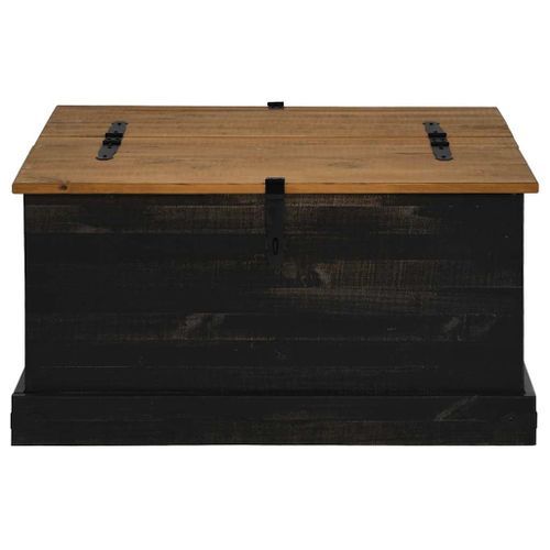 Coffre de rangement HALDEN noir 91x91x47 cm bois massif pin - Photo n°3; ?>