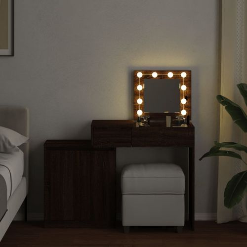 Coiffeuse avec LED chêne marron 115x37x110,5 cm - Photo n°3; ?>