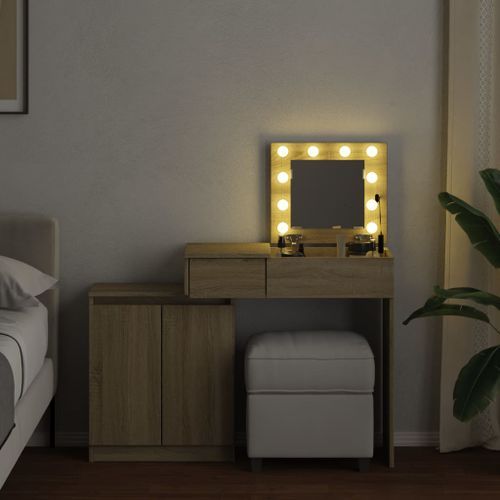 Coiffeuse avec LED chêne sonoma 115x37x110,5 cm - Photo n°3; ?>