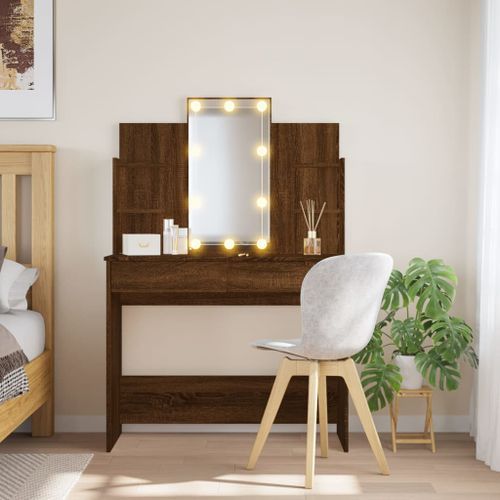 Coiffeuse avec lumières LED chêne marron 96x40x142 cm - Photo n°2; ?>