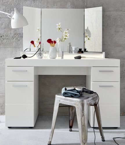 Coiffeuse avec miroir et 2 portes 2 tiroirs laqué blanc Ellia - Photo n°2; ?>