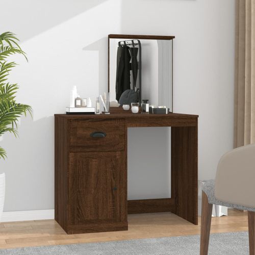 Coiffeuse et miroir chêne marron 90x50x132,5 cm bois ingénierie - Photo n°2; ?>