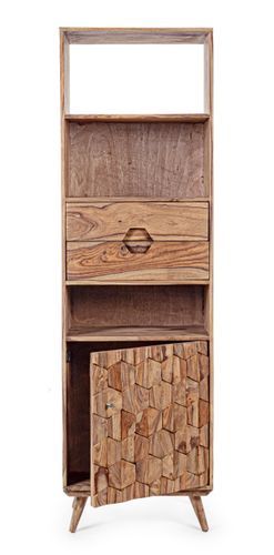 Colonne de rangement 1 porte 2 tiroirs 3 niches en bois de sheesham naturel Kany 58 cm - Photo n°3; ?>