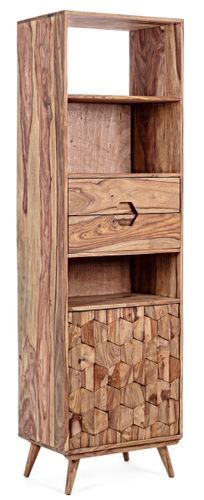 Colonne de rangement 1 porte 2 tiroirs 3 niches en bois de sheesham naturel Kany 58 cm - Photo n°2; ?>