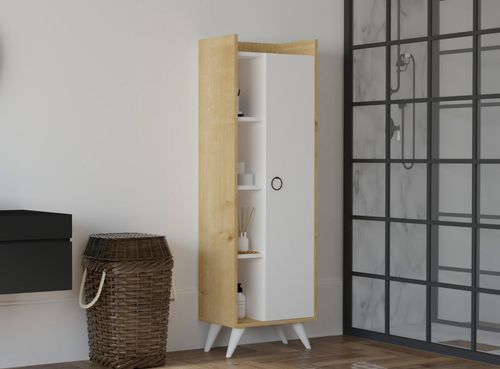 Colonne de salle de bain 1 porte 3 etagères bois blanc et naturel Vima 50 cm - Photo n°3; ?>
