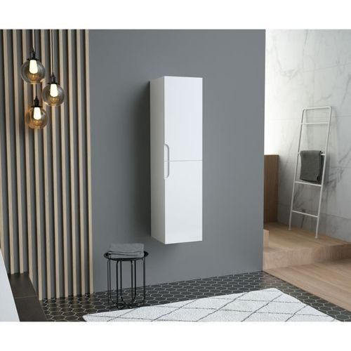 Colonne de salle de bain 2 portes H 120 cm - Blanc - RONDO - Photo n°2; ?>