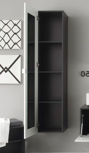 Colonne de salle de bain suspendue 1 porte blanc brillant et anthracite Ibiza 140 cm - Photo n°3; ?>