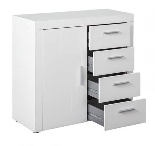 Commode 1 porte 4 tiroirs blanc brillant Berco 94 cm - Photo n°3; ?>