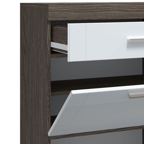 Commode 1 tiroir 2 portes bois chêne foncé et blanc Essil - Photo n°3; ?>