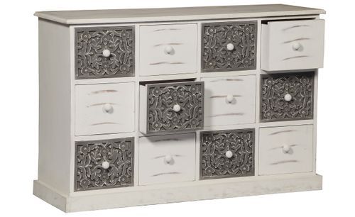 Commode 12 tiroirs bois massif gris et blanc Sangy - Photo n°2; ?>