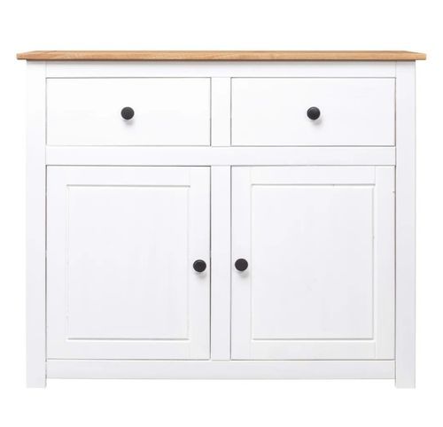 Commode 2 portes 2 tiroirs pin massif blanc et clair Iris - Photo n°2; ?>