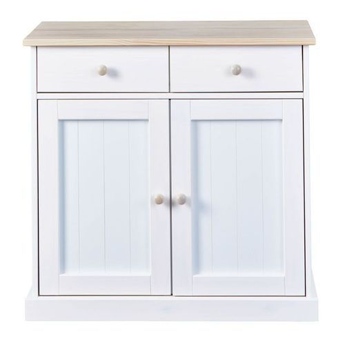 Commode 2 portes 2 tiroirs pin massif clair et blanc Caly - Photo n°2; ?>