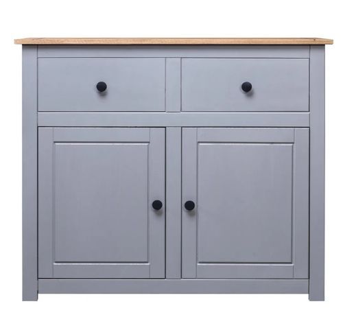 Commode 2 portes 2 tiroirs pin massif gris et clair Iris - Photo n°2; ?>