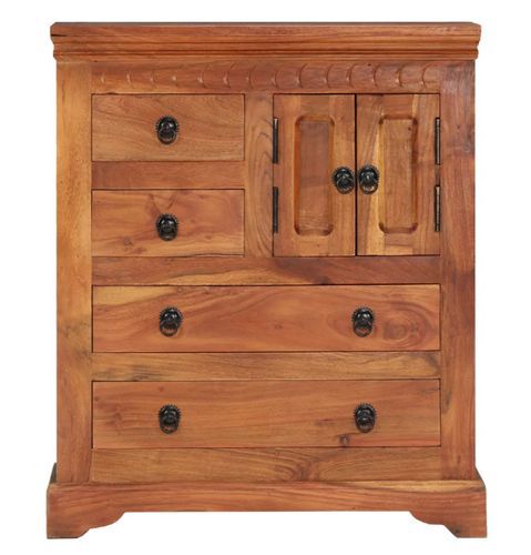 Commode 2 portes 4 tiroirs acacia massif foncé Sokina - Photo n°3; ?>