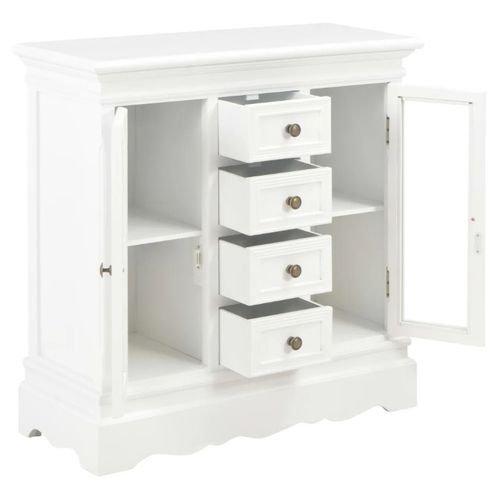 Commode 2 portes 4 tiroirs pin massif blanc Frenchy - Photo n°3; ?>