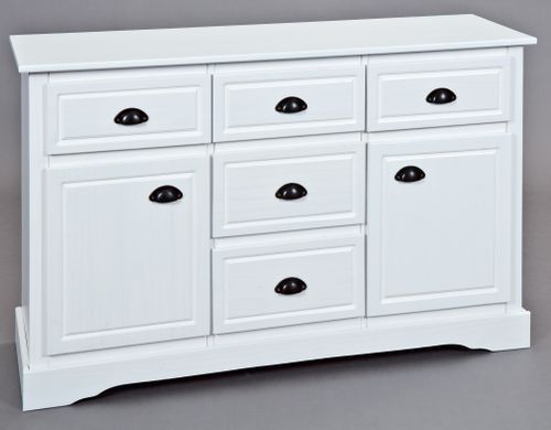 Commode 2 portes 5 tiroirs pin massif blanc Tabou - Photo n°2; ?>