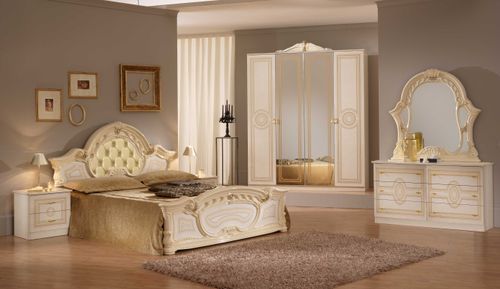 Commode 3 grands tiroirs bois brillant beige et doré Savana - Photo n°3; ?>