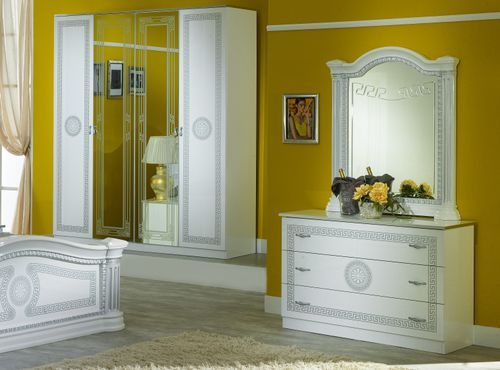Commode 3 grands tiroirs bois brillant blanc et gris Savana - Photo n°3; ?>
