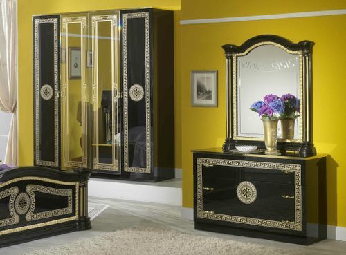 Commode 3 grands tiroirs bois brillant noir et doré Savana - Photo n°2; ?>