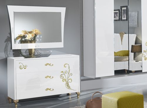 Commode 3 grands tiroirs design bois laqué blanc et doré Jade 118 cm - Photo n°2; ?>